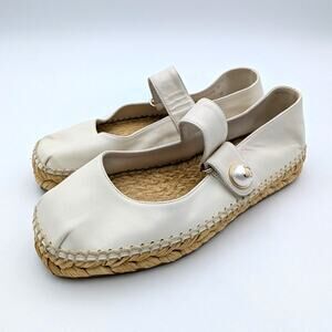 Jimmy Choo Fayence Espadrille Mary Jane Flats Women's Off White Size US7 EU37